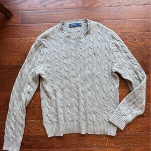 Ralph Lauren Women's Light Gray Cable Knit Sweater